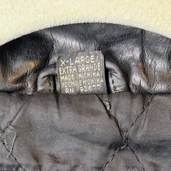 Vintage Leather Jacket Mens XL Black Hooded Drawstring Parka Coat 90s Zip Front - Picture 5 of 8